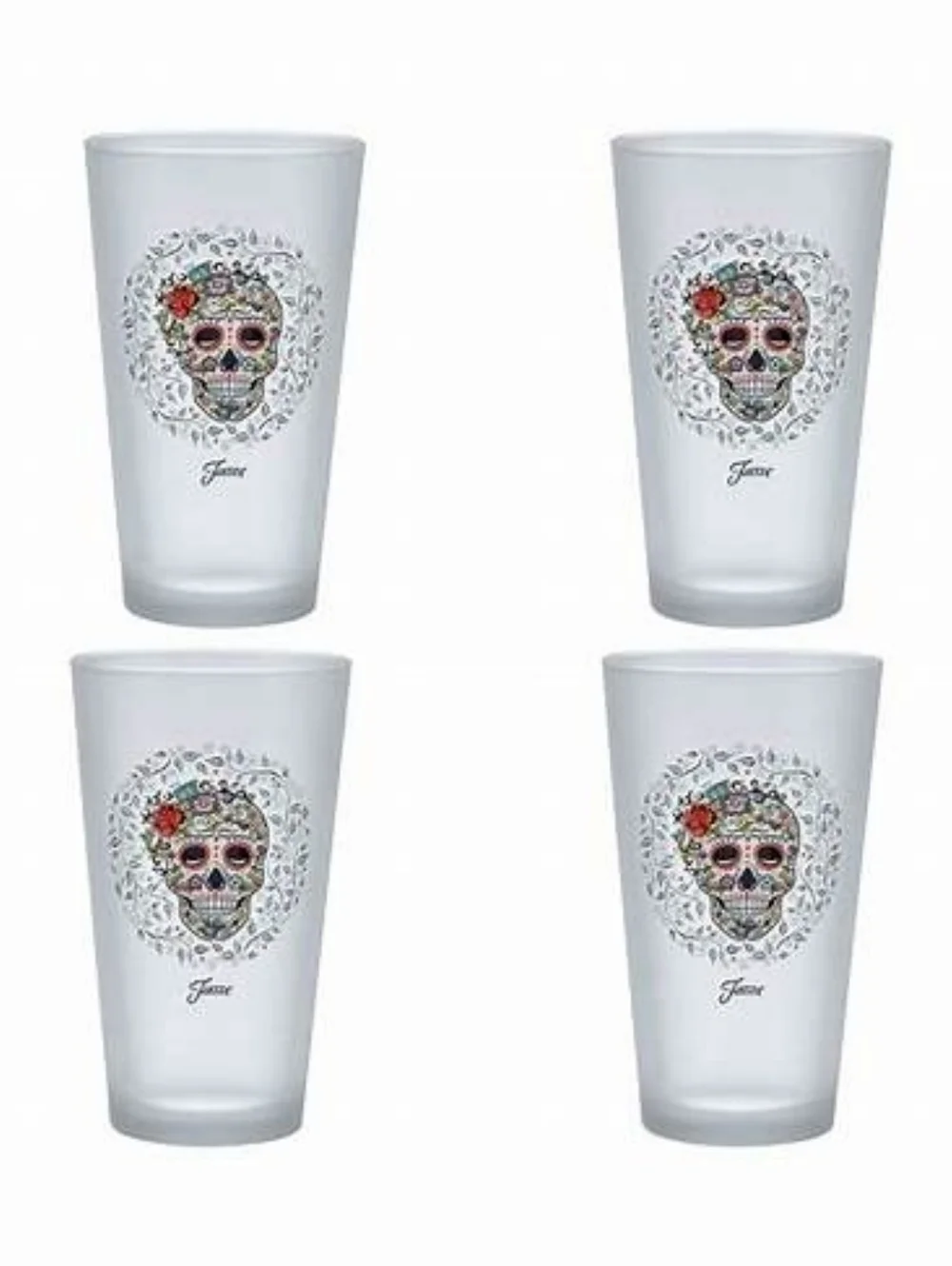 Fiesta Skull and Vine Sugar 16-Ounce Frosted Tapered Cooler Glass Set of 2 - Picture 2 of 2